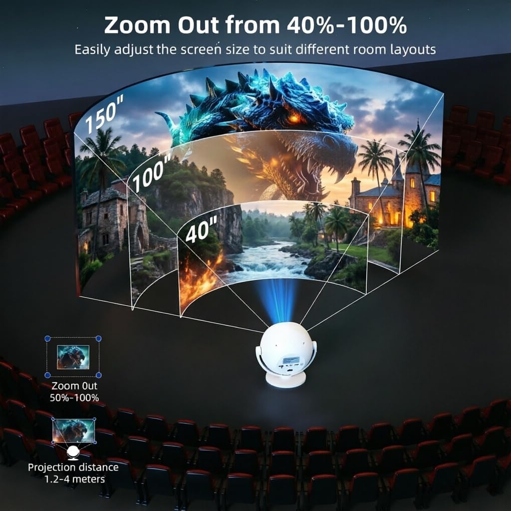 Detalle de XBJ Mini Projector with WiFi 6 & Bluetooth 6.0 — 1080P Full HD, 4K Input, Auto Keystone, 360° Rotatable