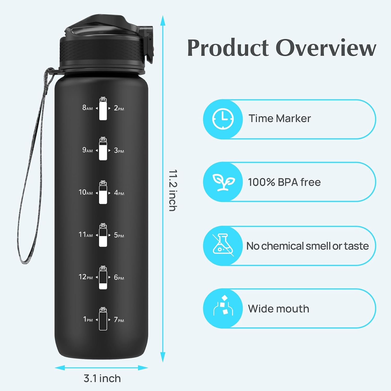 Thumbnail 5 de EYQ 1L Water Bottle with straw, 1 litre 💧