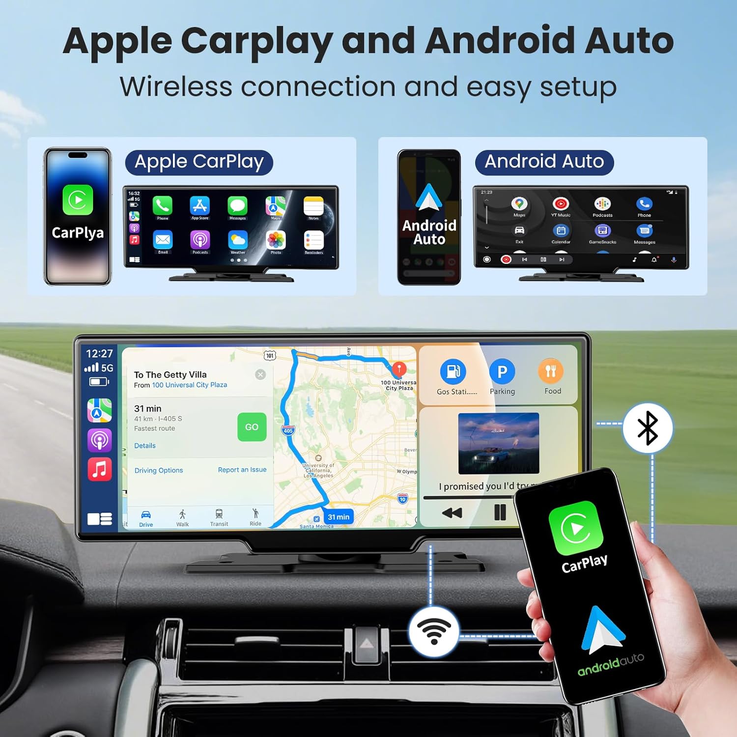 Thumbnail 1 de 11-Zoll Wireless CarPlay Display mit IPS-Touchscreen, 4K-Dashcam, Rückfahrkamera und Split Screen