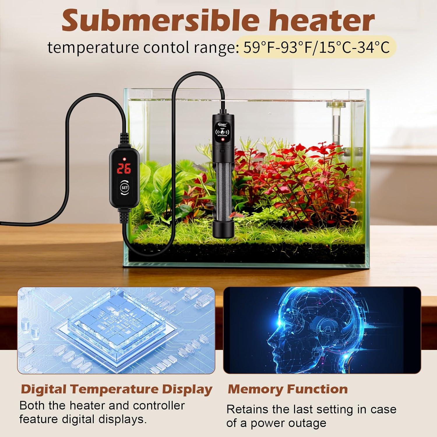 Thumbnail 4 de hygger 300W Submersible Aquarium Heater for 152–302L Tanks