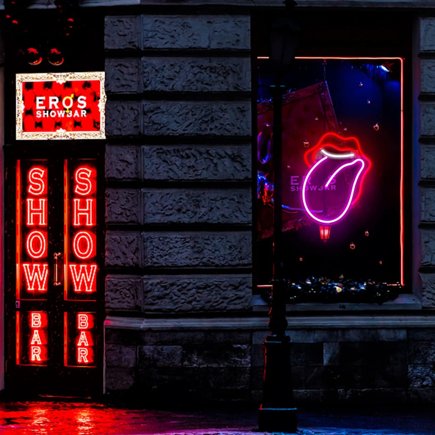 Detalle 2 de Wanxing neonbord met vuurrode lippen, tongvorm en USB-aansluiting