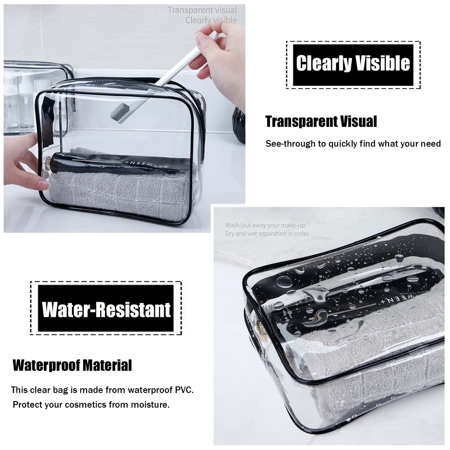 Detalle de MODENGKONGJIAN TSA Approved Toiletry Bag, 3-Pack Clear Quart-Size Travel Bags