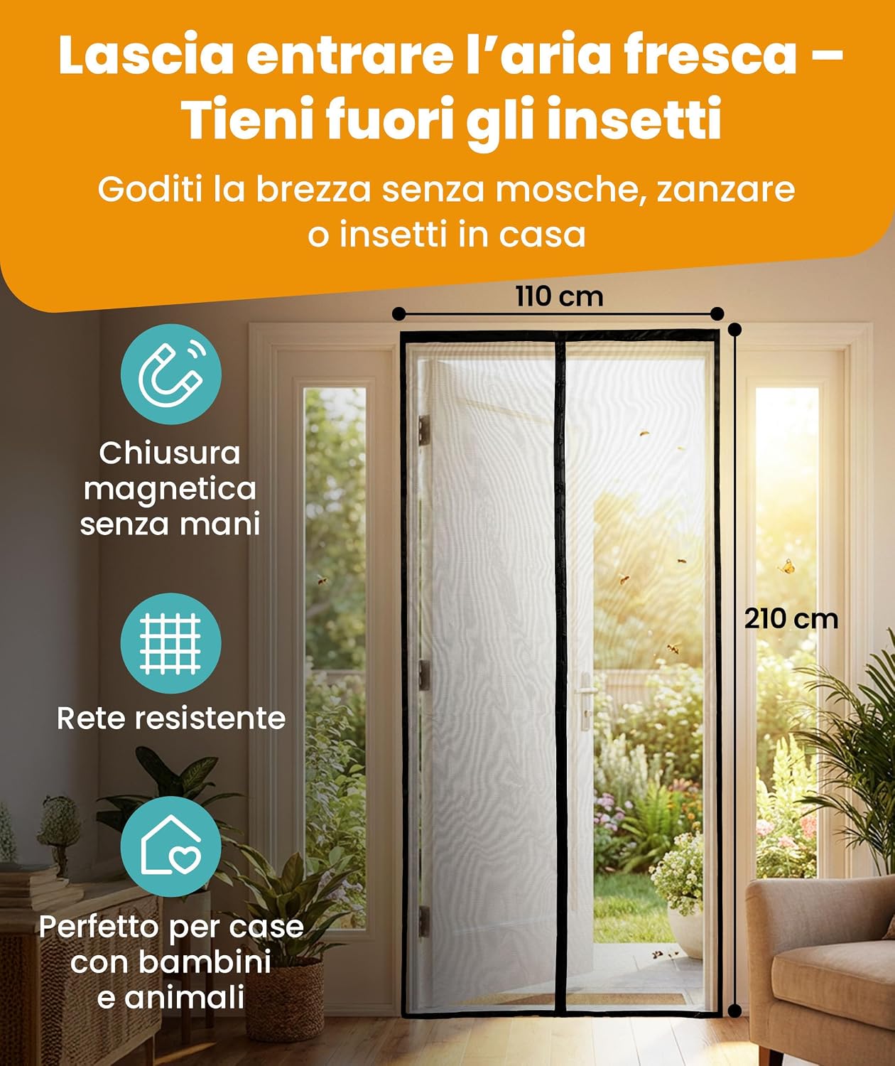 Detalle de Flux Phenom Zanzariera Magnetica per Porta Finestra – Rete Trasparente a Trama Fine, 110x220 cm