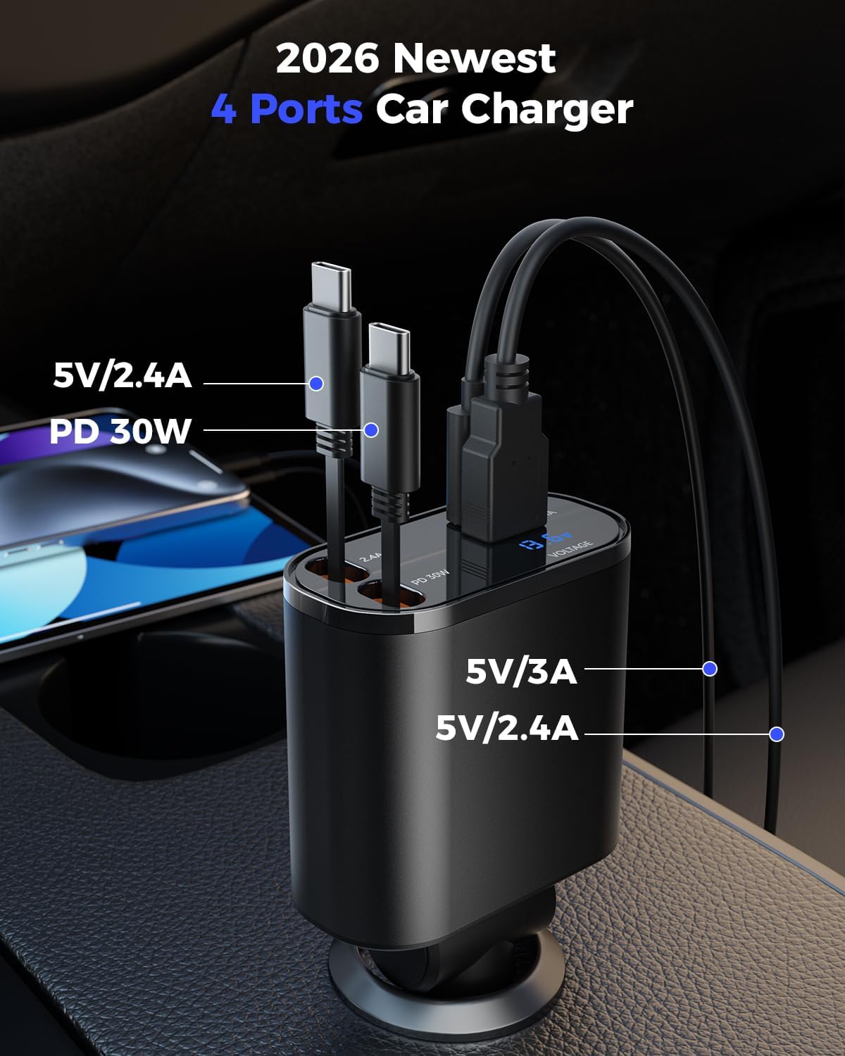 Detalle 2 de SUPERONE Retractable Car Charger 69W