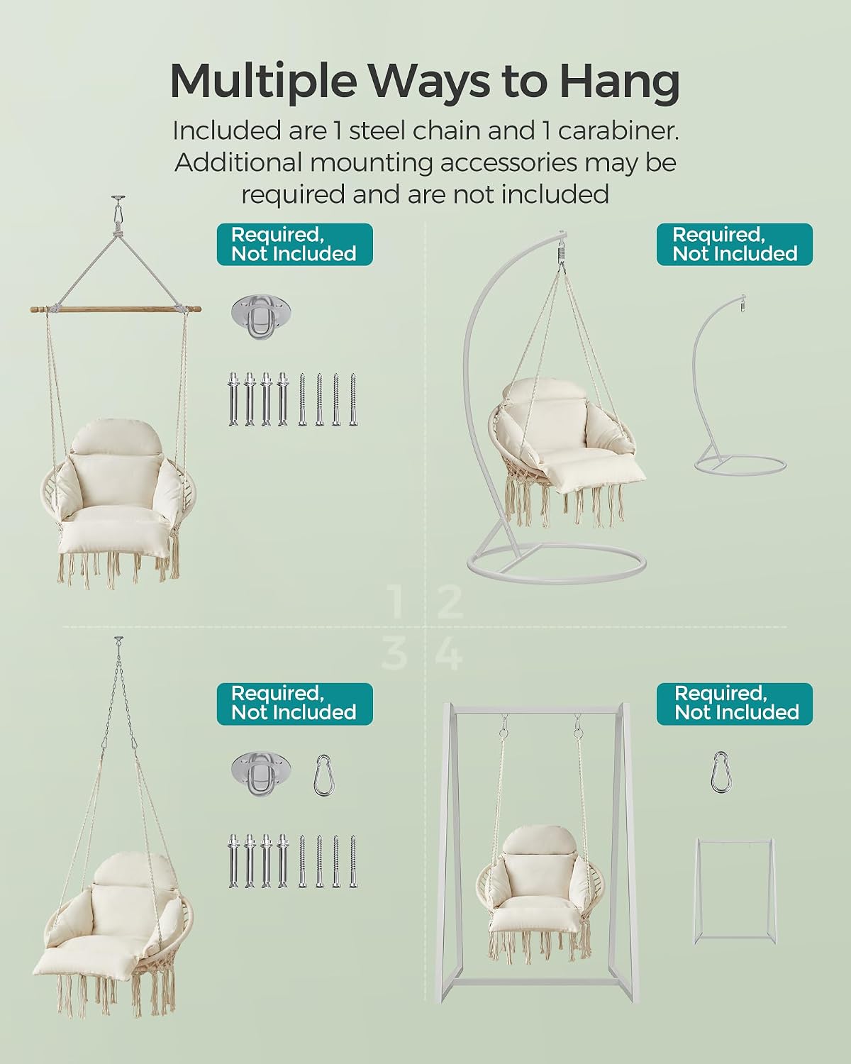 Detalle 2 de SONGMICS Hanging Chair, 264 lb Capacity