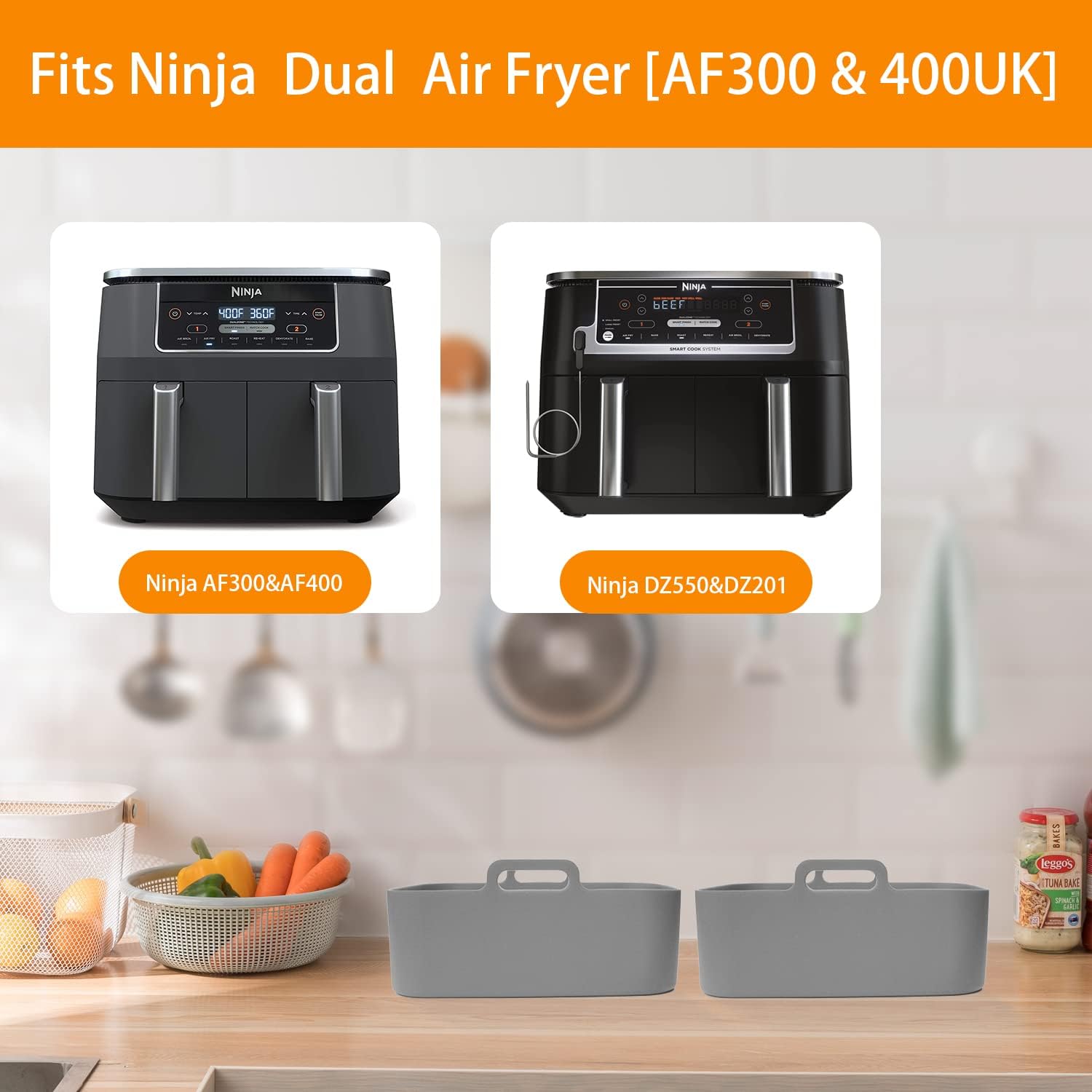 Detalle de GOVD 2PCS Silicone Air Fryer Liners (Grey) for Dual Air Fryers