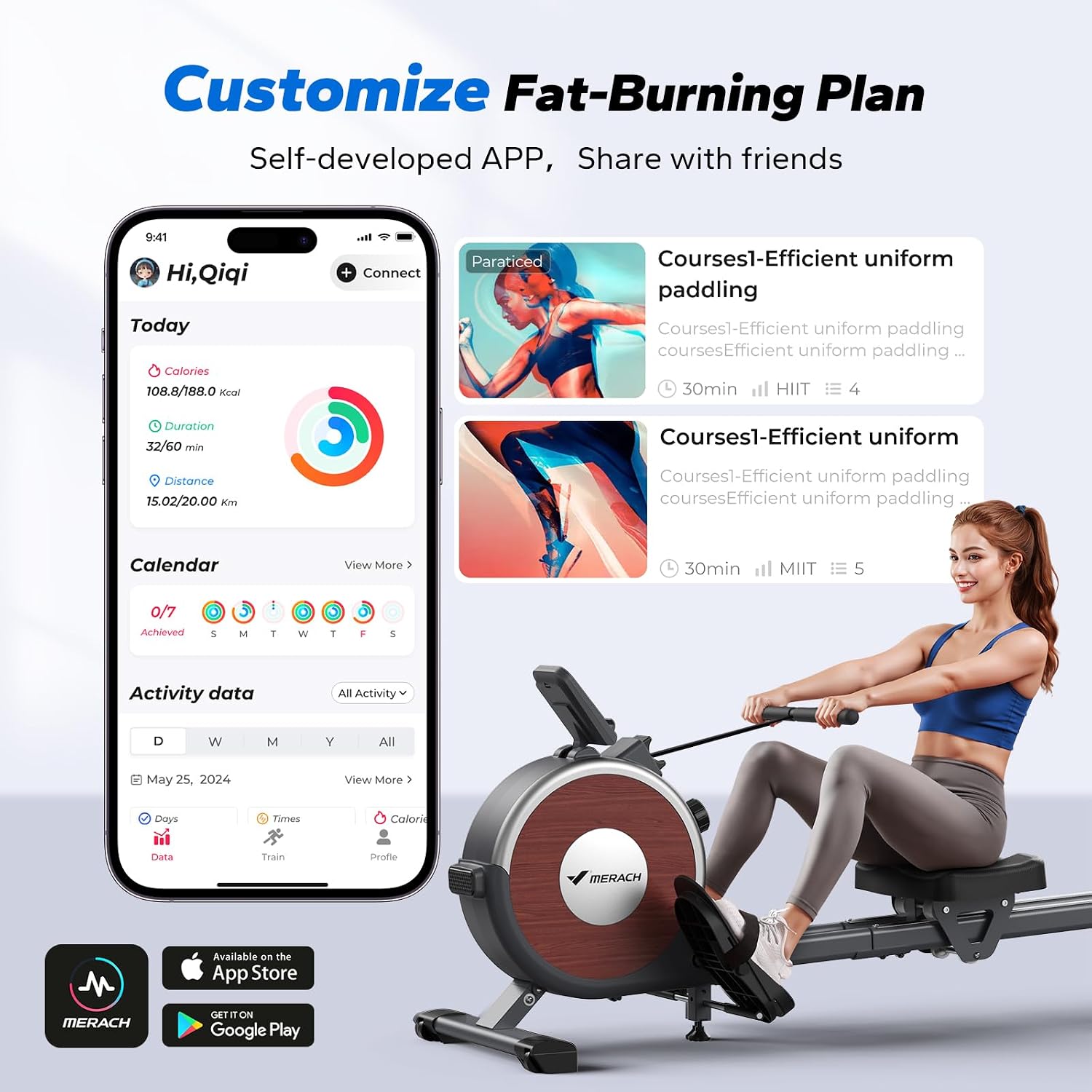 Thumbnail 6 de MERACH Q1S Magnetic Rowing Machine: Quiet Home Rowing with Dual Rails and App Integration