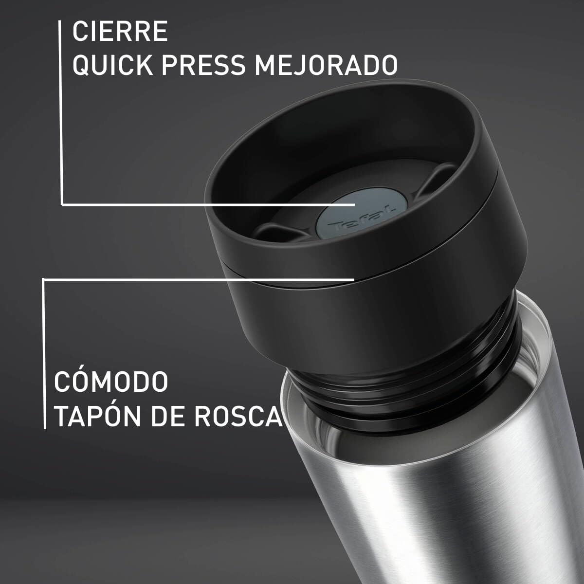 Detalle 2 de Taza de Viaje TEFAL Classic 0,36L ☕️ Acero Inoxidable Hermética