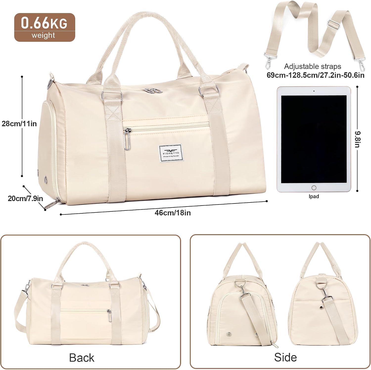 Detalle de FIORETTO Womens Gym Sports Bag with Shoe Compartment