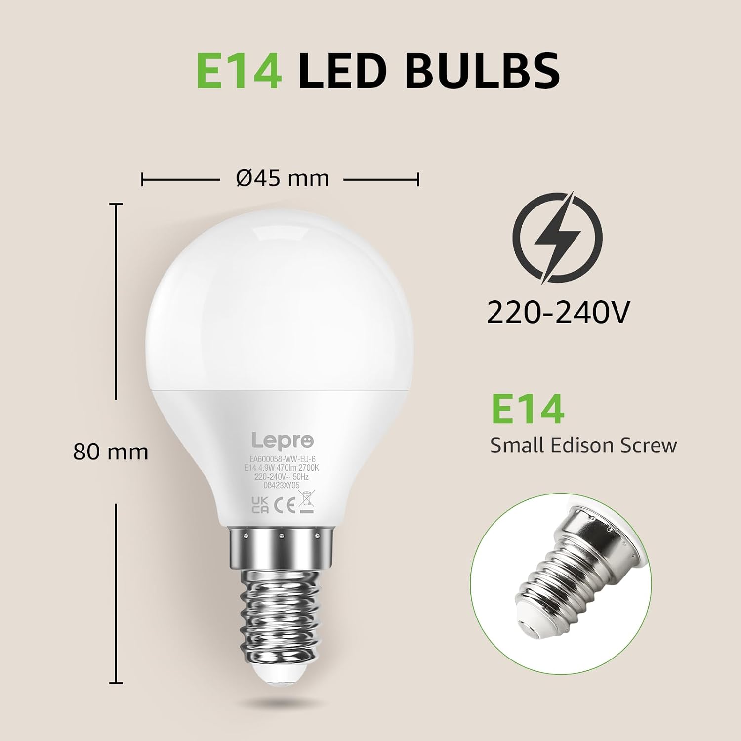 Thumbnail 4 de Lepro E14 LED Lampe 6er-Pack: 4.2W, 470 lm, 2700 K Warmweiß – E14 Sofortlicht