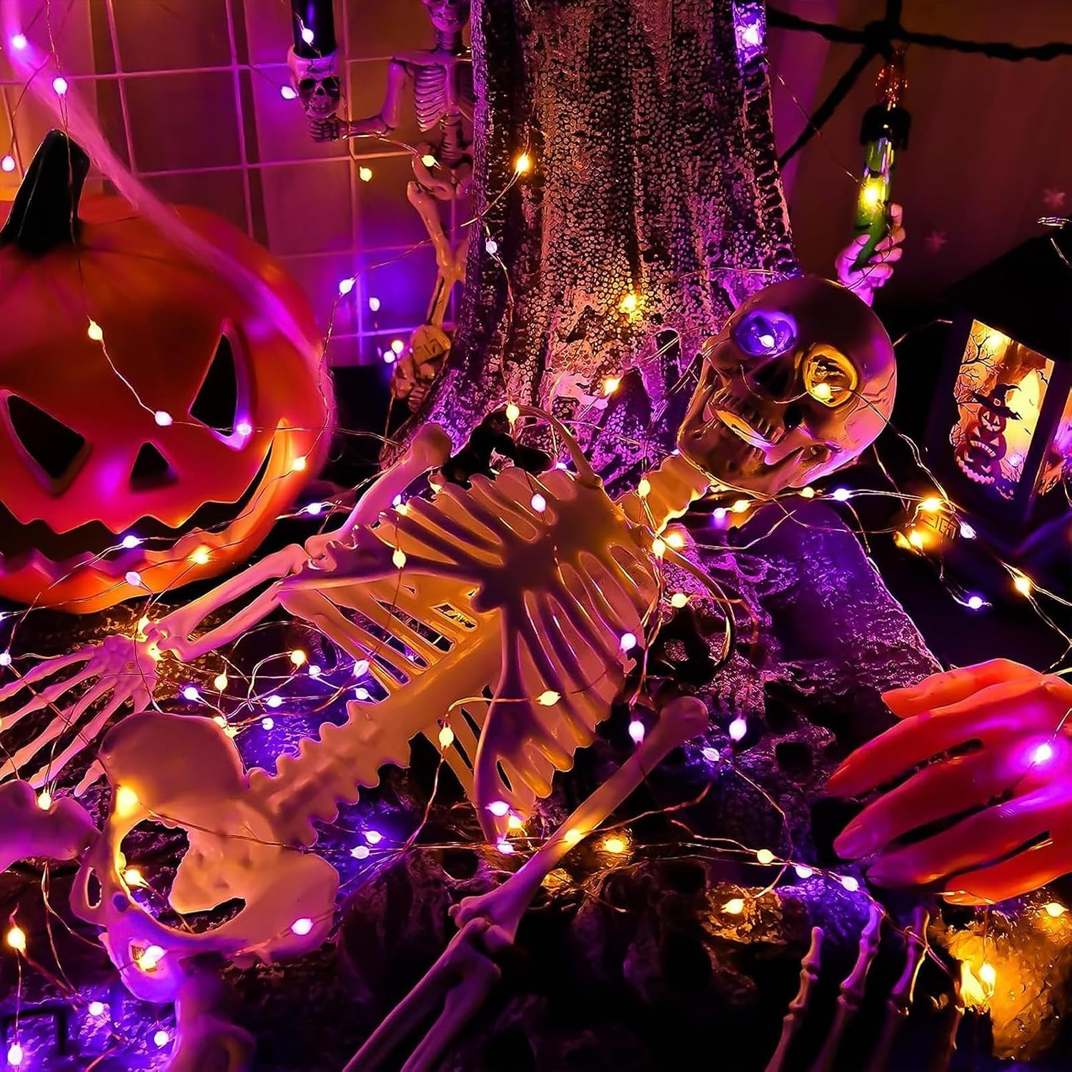Thumbnail 4 de AcaJoe JT000130GYCA Halloween String Lights, 2 x 100 Orange & Purple LEDs