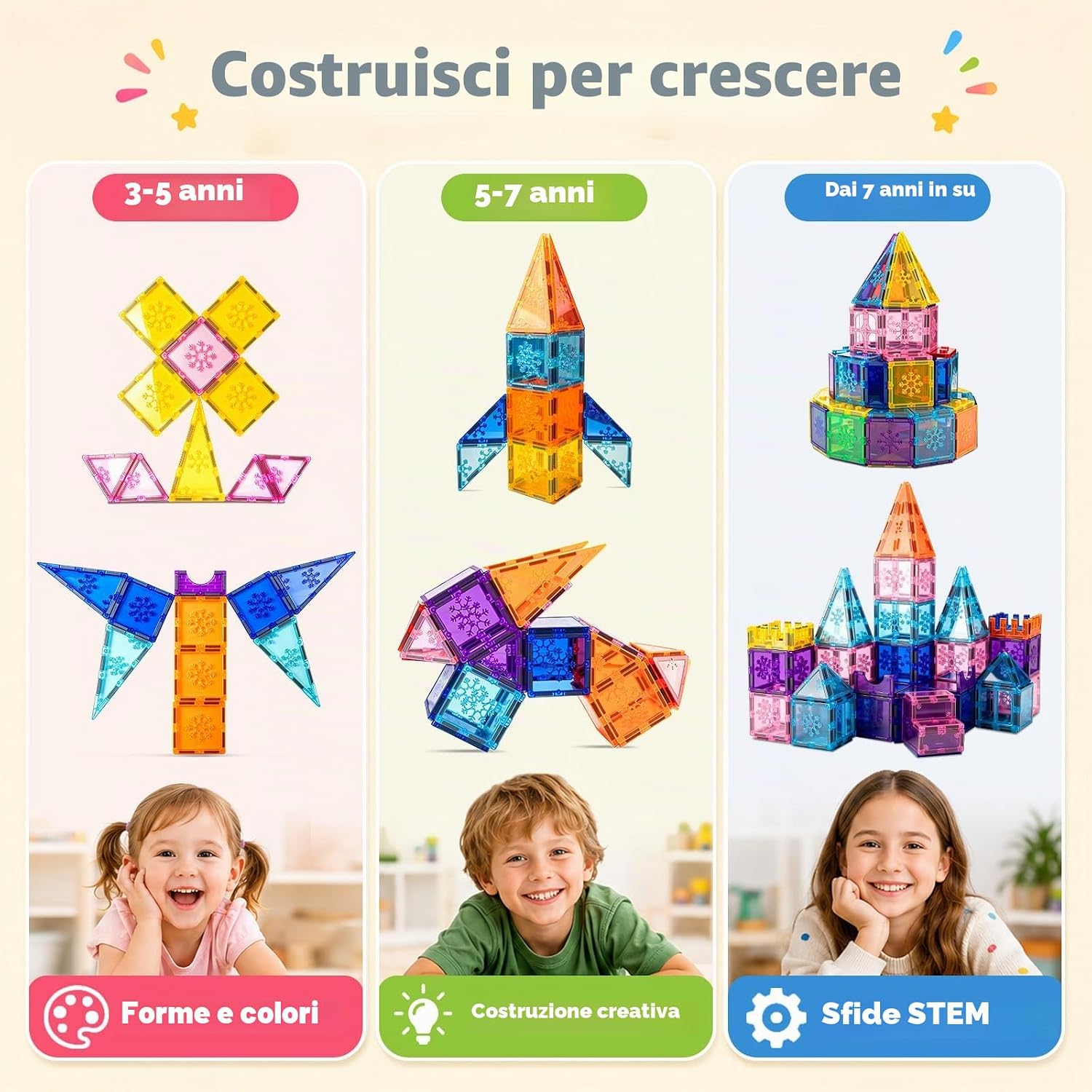 Detalle de Xekel Costruzioni Magnetiche per Bambini 100 Pezzi – Set Educativo in ABS con Basi per Veicoli