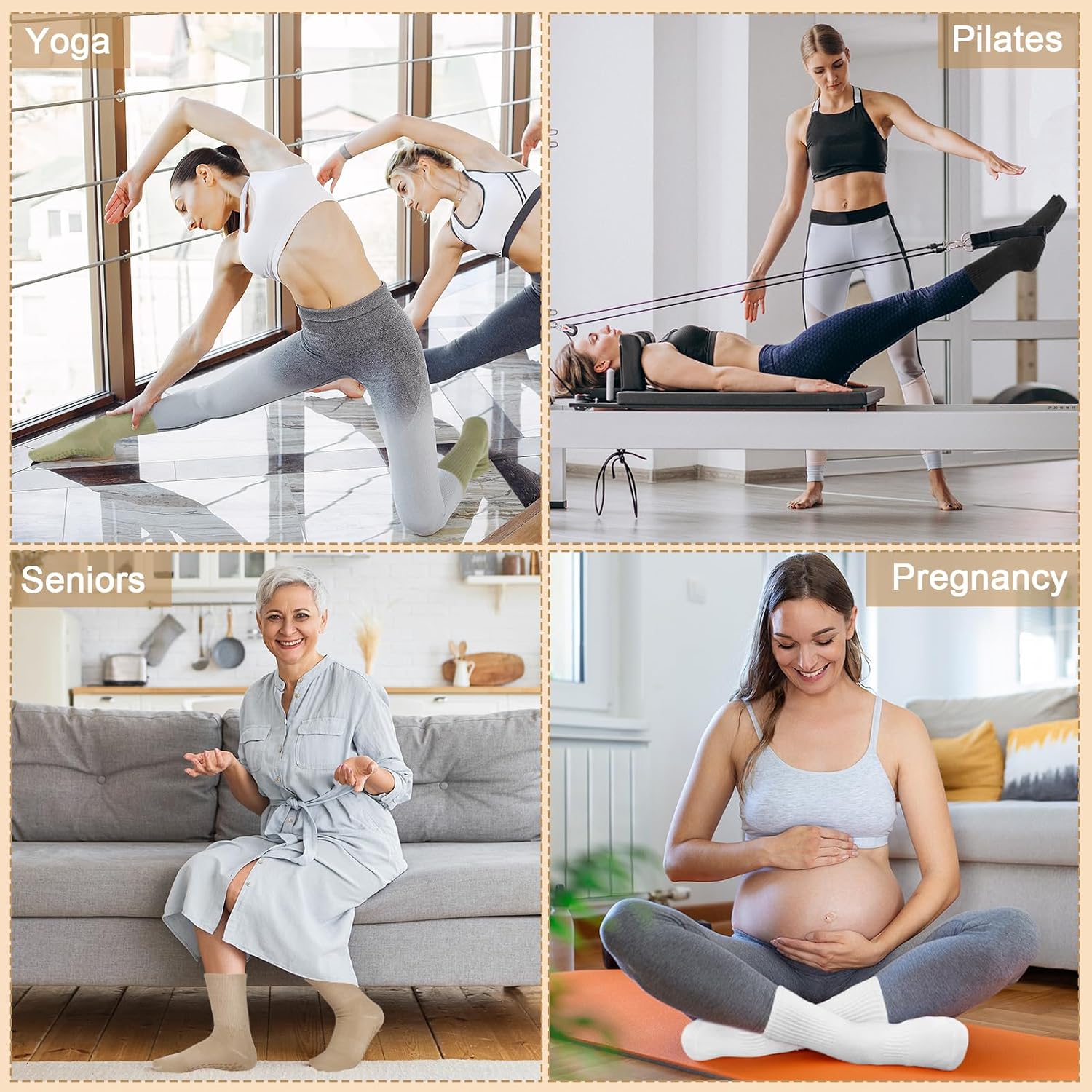 Detalle 2 de Zuimei 4 Pairs Pilates Grip Socks: Non-Slip Yoga and Fitness Socks for Women