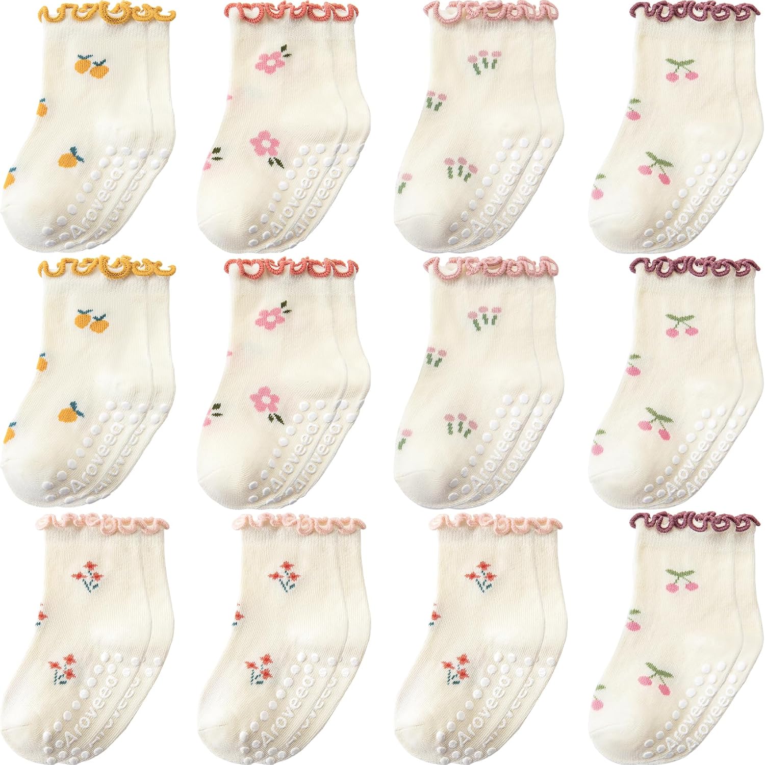 Thumbnail 6 de Aroveea Baby & Toddler Girls Cotton Grip Ruffle Ankle Socks (12-Pack)
