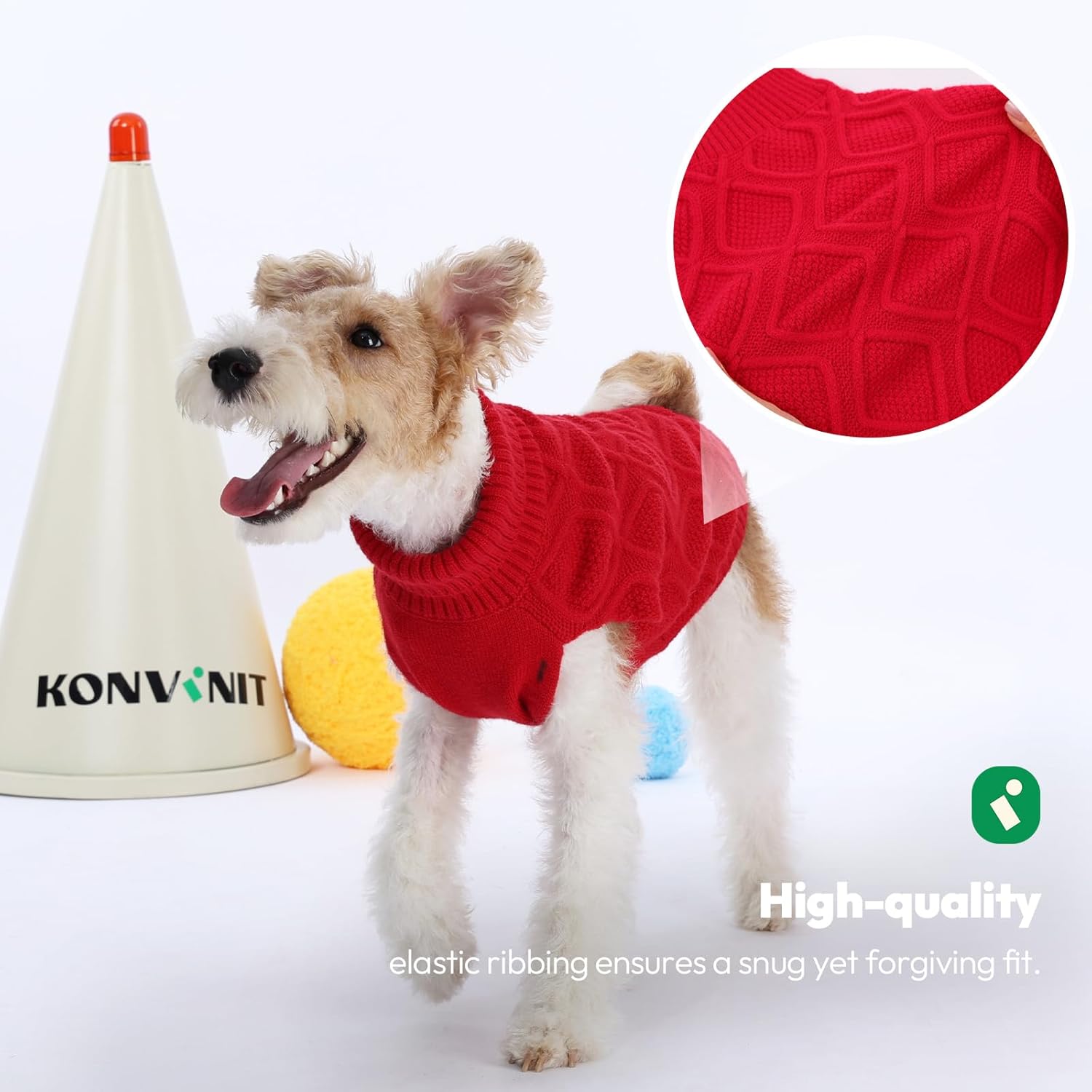 Detalle 2 de Pull KONVINIT sans manches à col roulé pour petit chien, rouge/bleu (hiver & Noël)