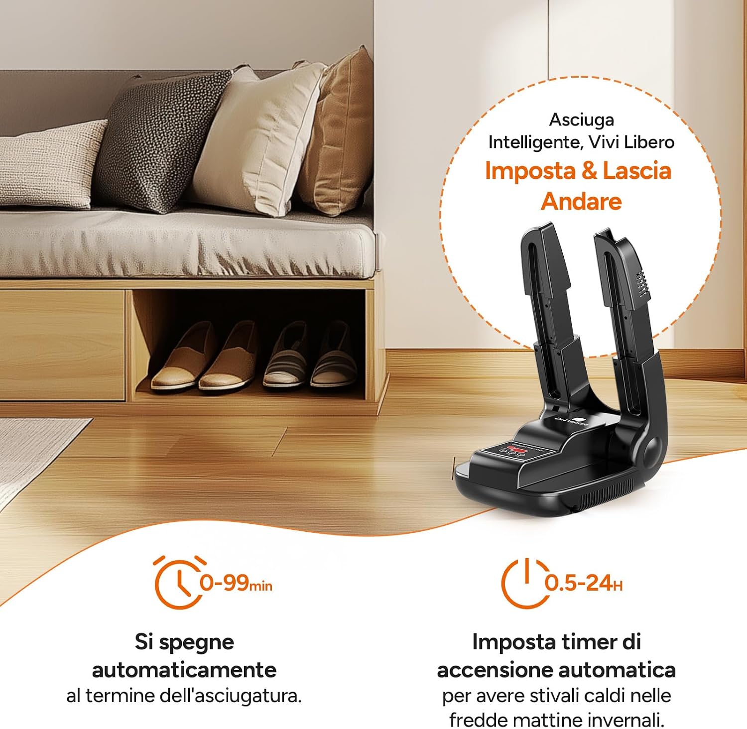 Detalle de DR.PREPARE Dr.Prepare Asciuga Scarpe Elettrico: asciuga velocemente scarpe, stivali e accessori con timer e design pieghevole