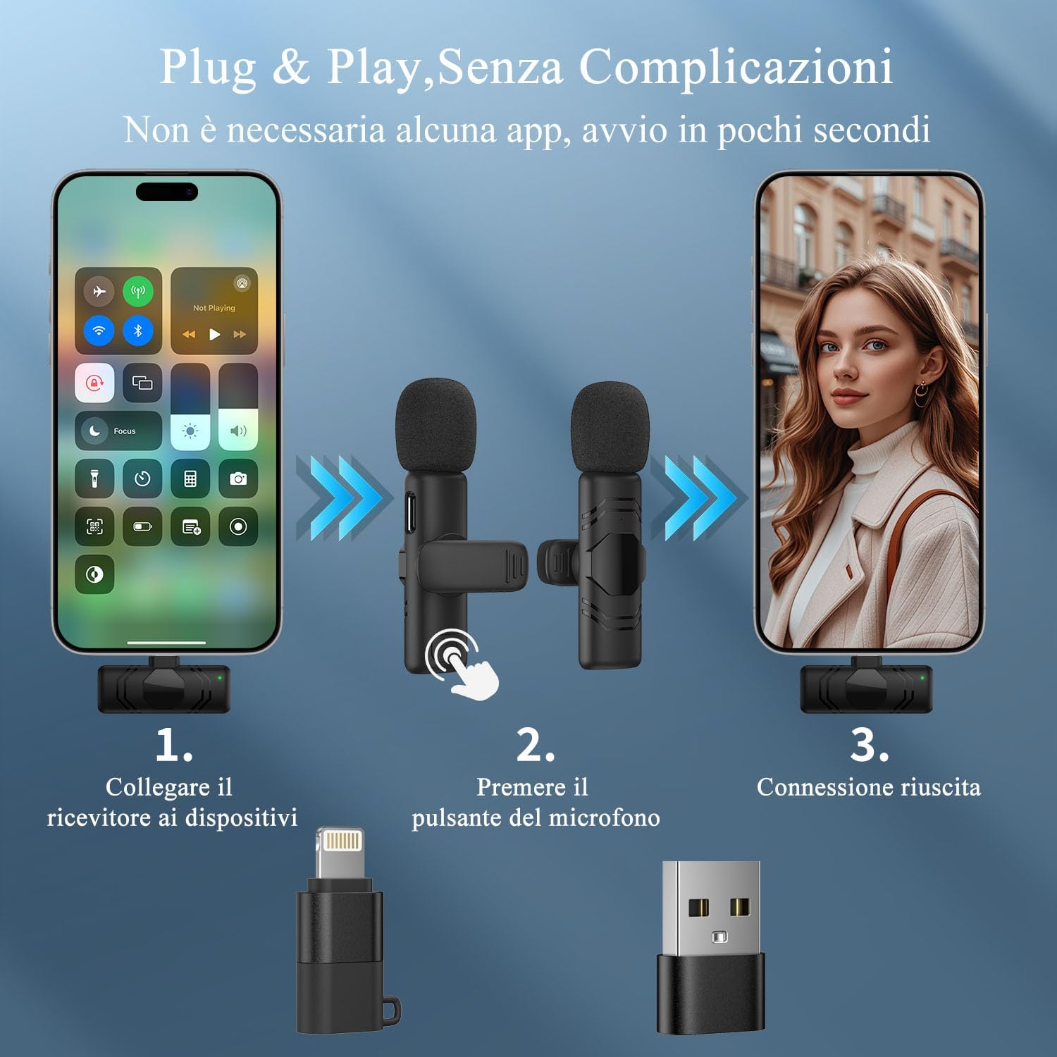 Thumbnail 2 de Microfono Lavalier Wireless 2 pezzi per smartphone e tablet