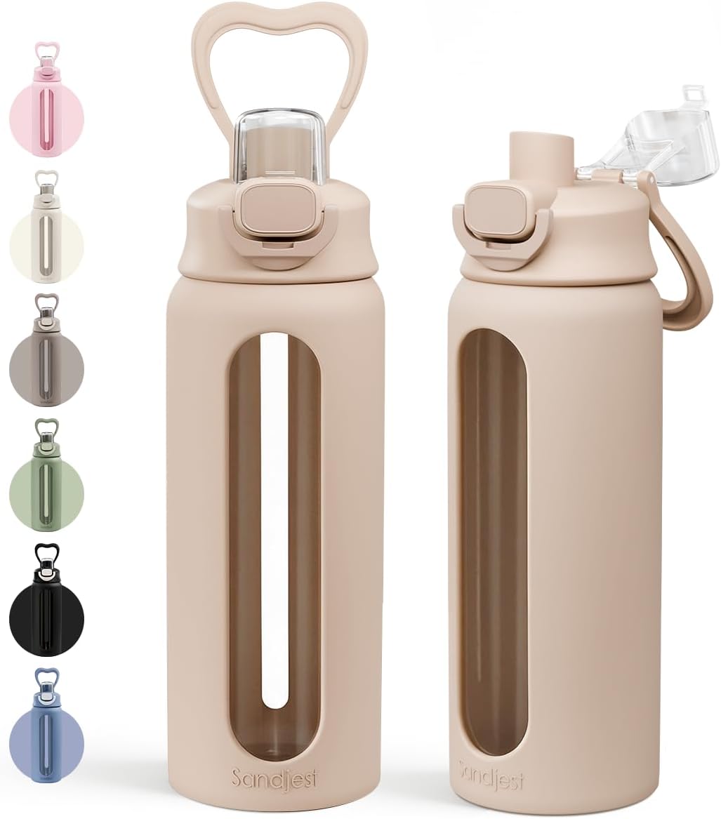 Detalle de SANDJEST SJ-DW-GL-WB24LL 24oz Glass Water Bottle with Silicone Sleeve