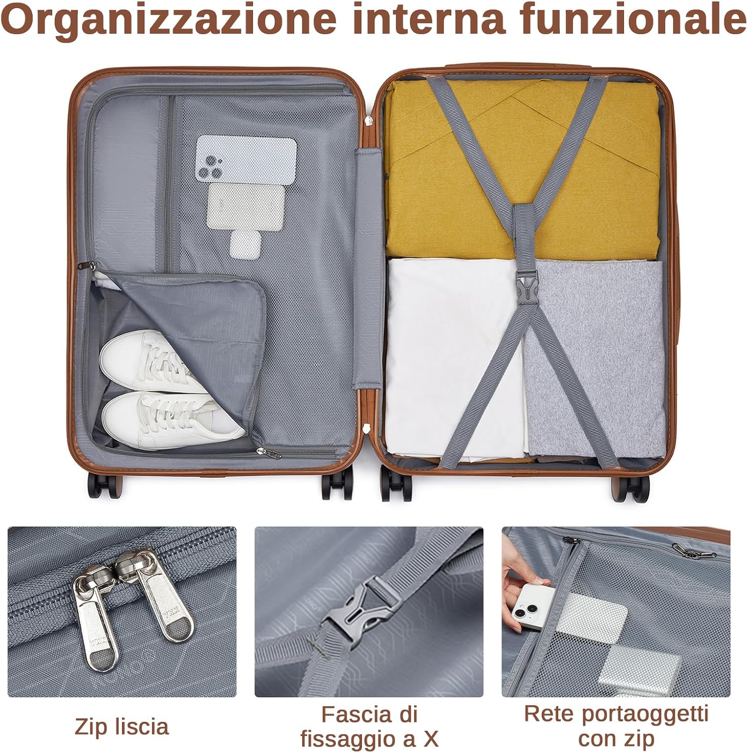 Thumbnail 6 de KONO Valigia Media Rigida 66,5 cm ABS+PC Trolley con 8 ruote 360° e lucchetto a combinazione (Verde scuro)