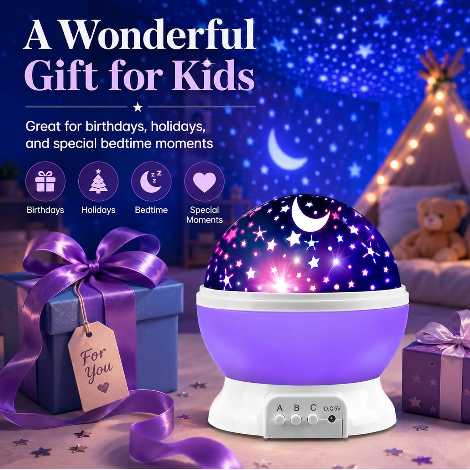 Detalle de MOKOQI 012-1361 Star Projector Night Light, 8 Color Modes, 360° Rotation