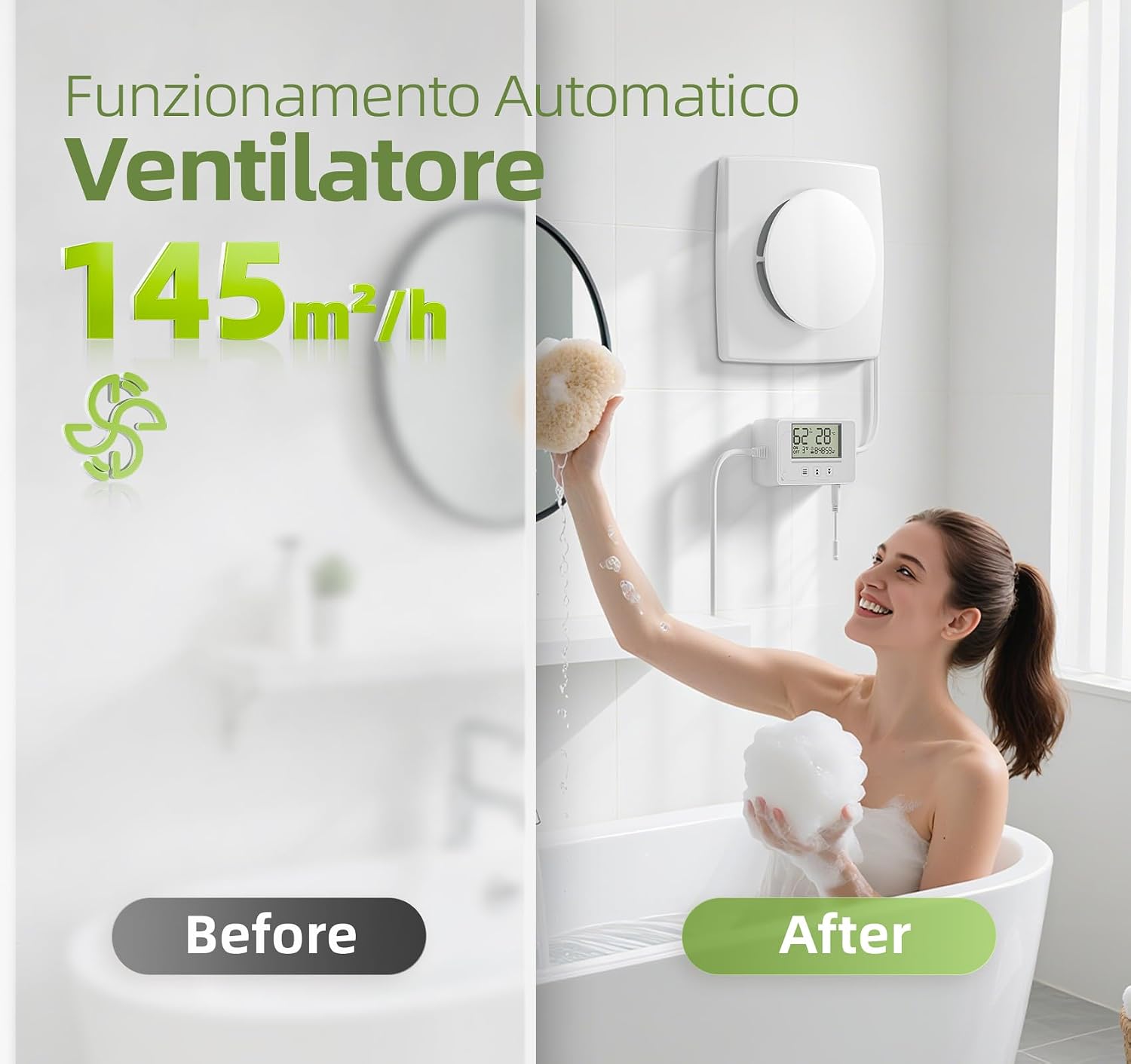 Detalle de BUMSOU Ventola di estrazione 100mm con sensore di umidità, sensore di temperatura e timer P119
