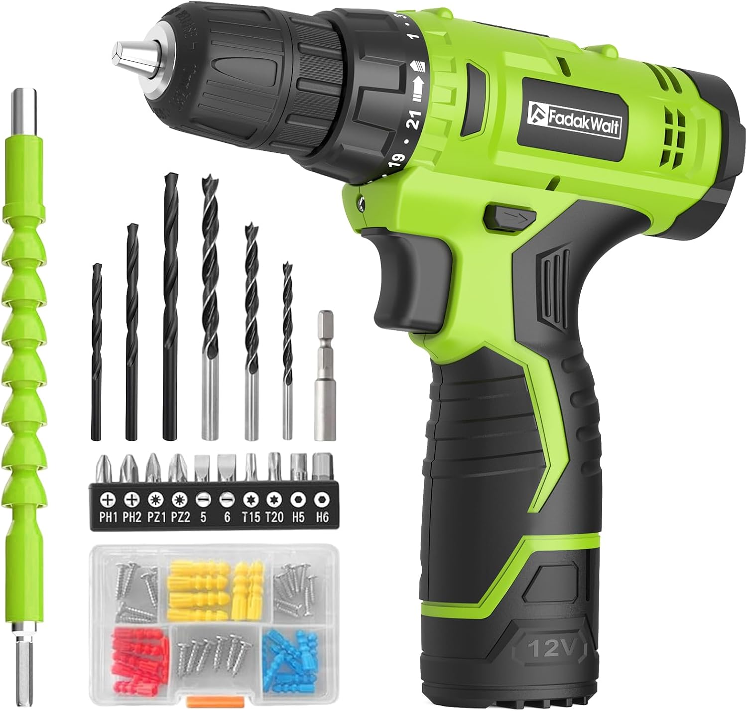 Detalle de FADAKWALT CB1301 12V Cordless Drill Set, 21+1 Clutch, LED Light