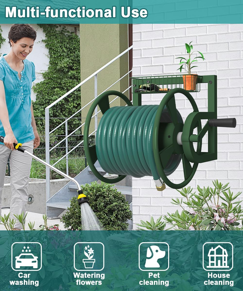 Detalle 2 de Artigarden AGN-WMHR-GRN Wall-Mounted Hose Reel, 125-Foot Capacity