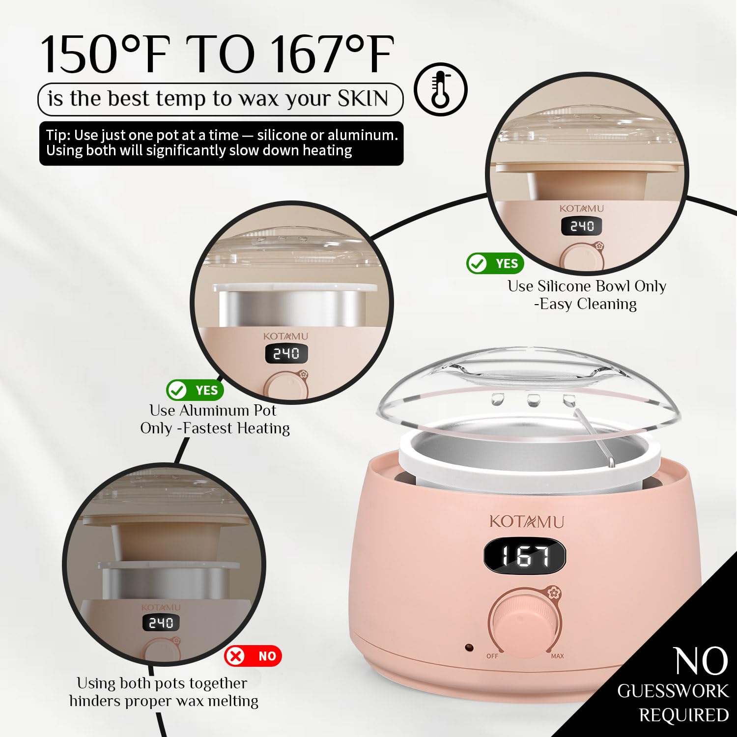 Detalle de KOTAMU KO-DIGITALWAXKIT Pink Digital Hard Wax Warmer Kit