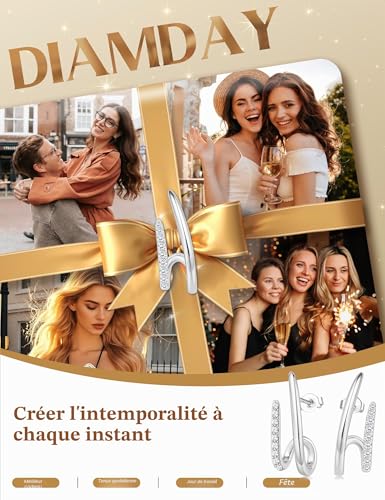 Detalle de Diamday Argent Boucles D'Oreilles en Argent 925 pour Femme - Clous Hypoallergéniques