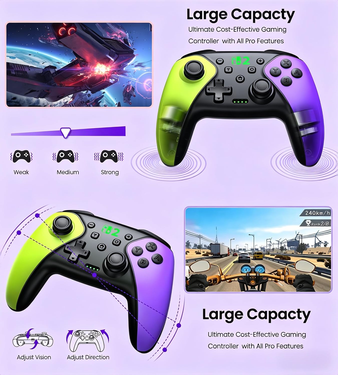 Detalle de BEBONCOOL HOTS Switch Controller – Pro Controller für Switch 2/1/Lite/OLED mit Turbo, programmierbaren Tasten und Ergonomie