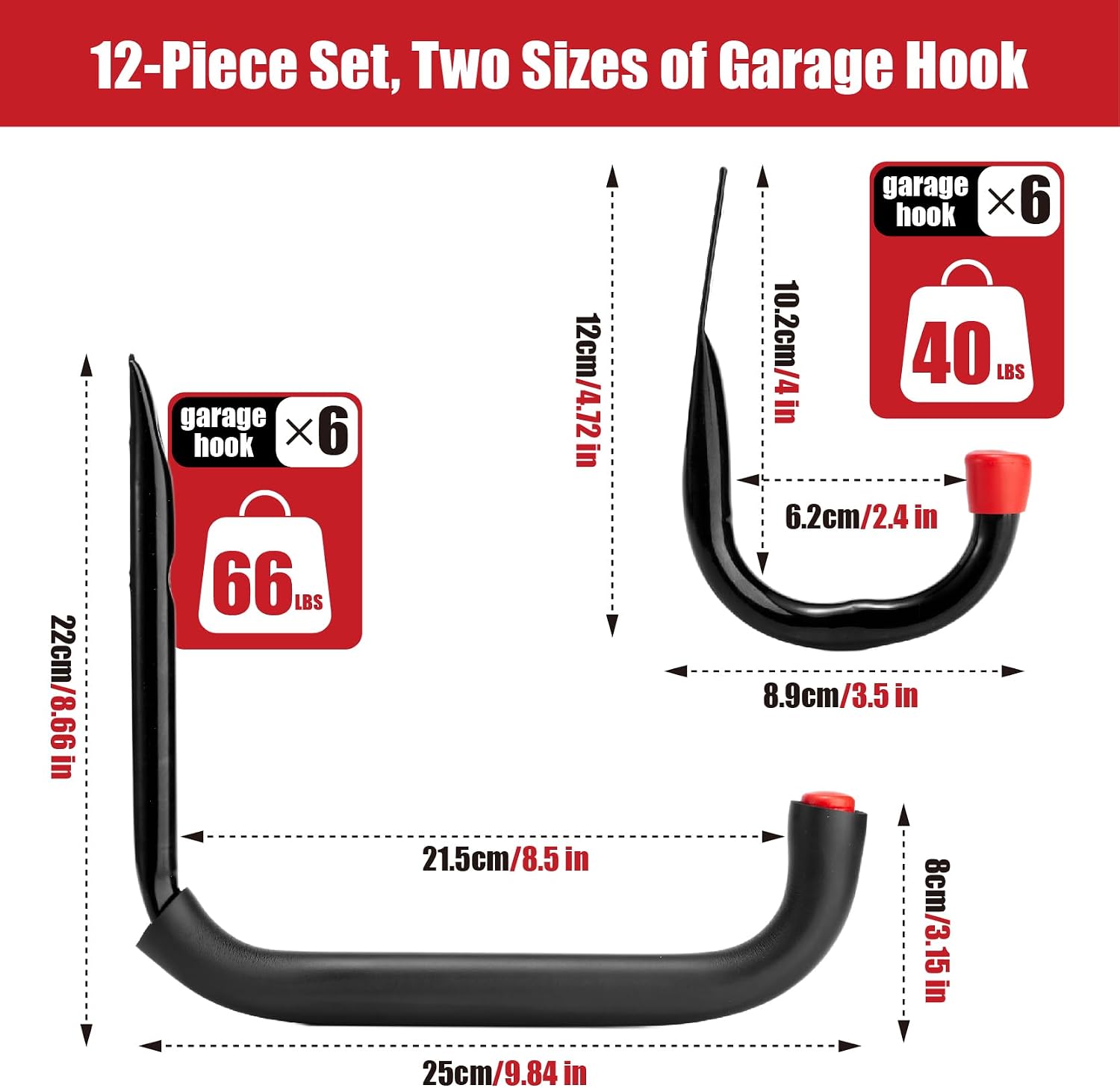 Detalle de Sinoer Garage-Wandhaken-Set mit Schwerlast- und Mittelhaken (12 Stück) für Leiter, Fahrräder & mehr