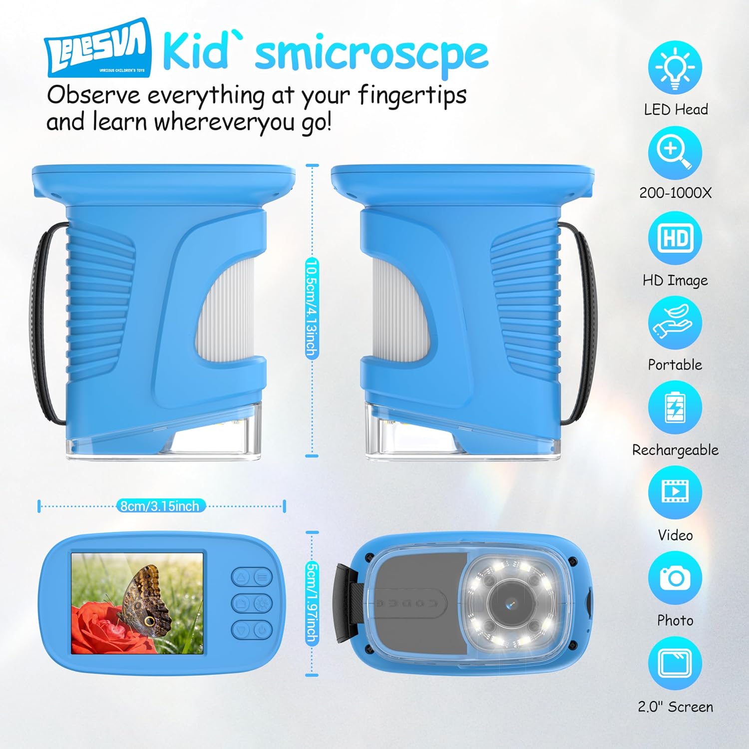 Thumbnail 6 de Upgrade 2.4’ Screen 4K Kids' Microscope (Blue) – Portable 1000X Handheld Camera Microscope