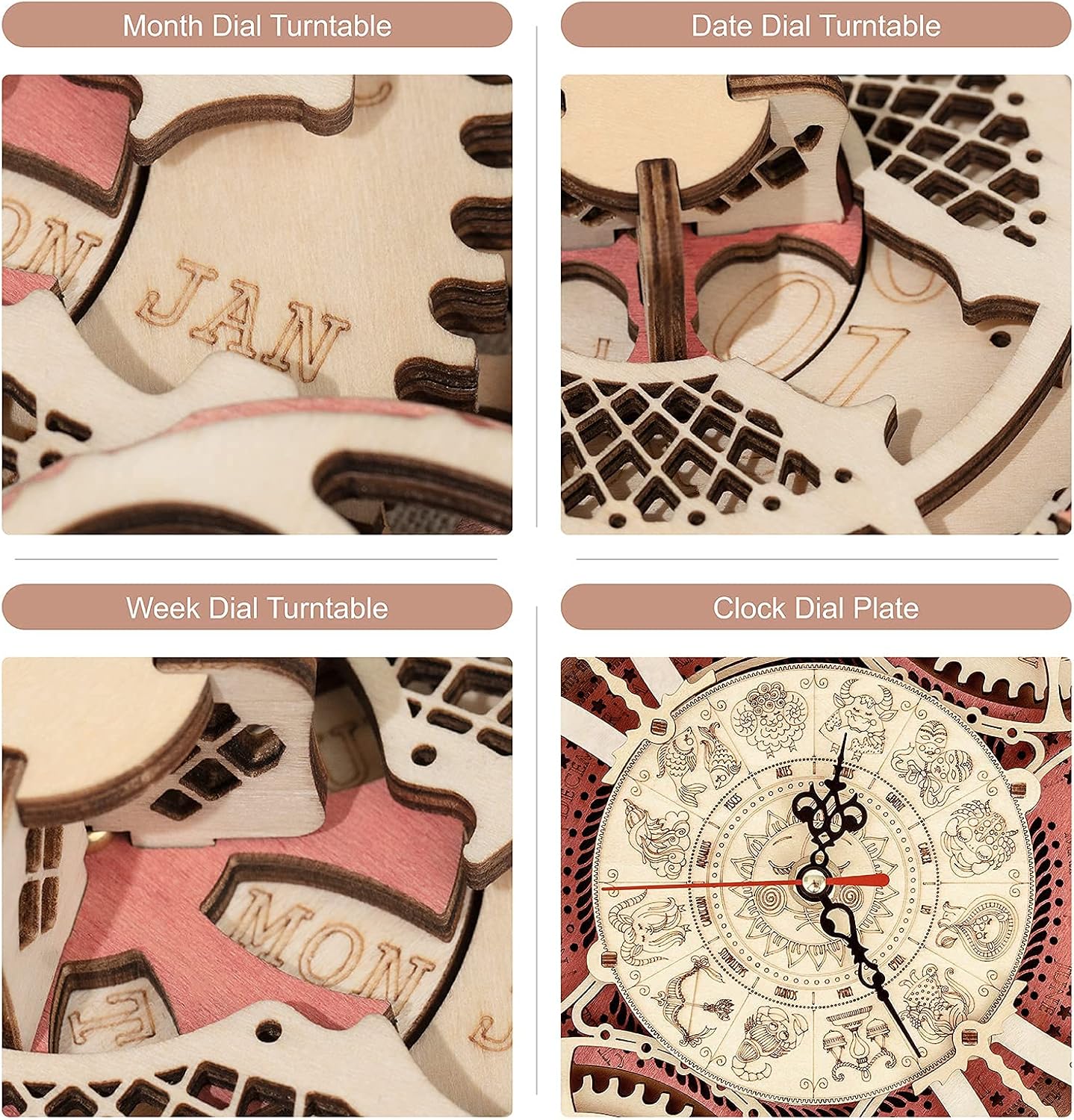 Detalle de Puzzle 3D en bois ROBOTIME : horloge murale steampunk à construire