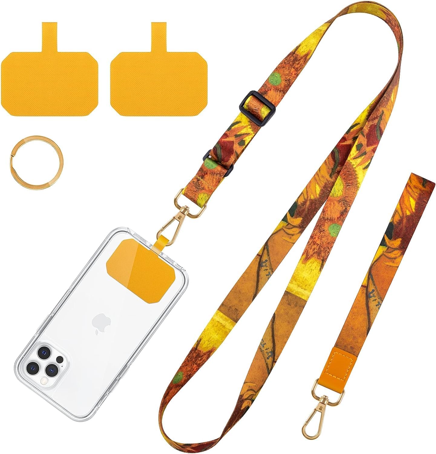 Detalle de Sunflower Phone Lanyard & Crossbody Neck Lanyard with Wrist Strap, keyring and card holder pads