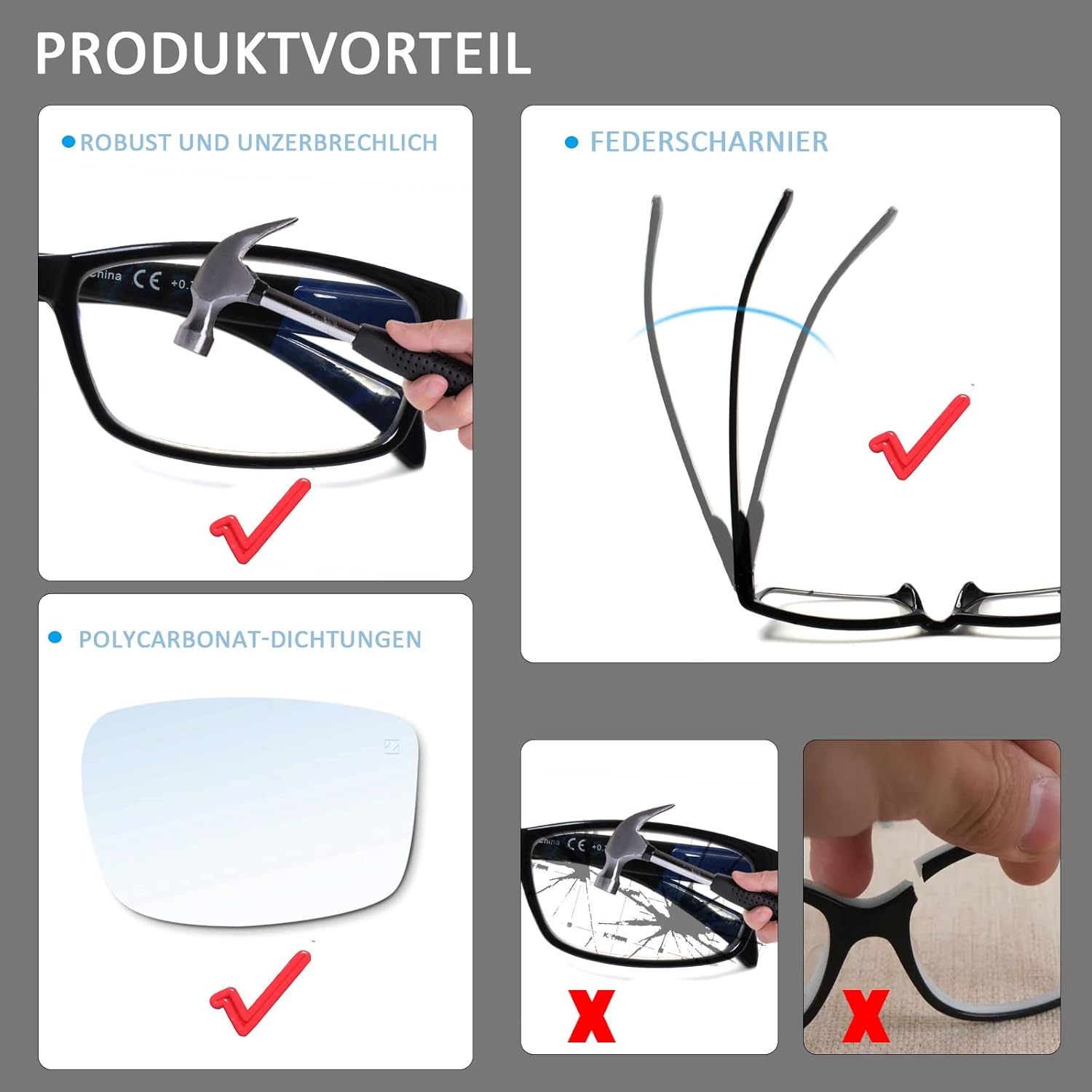 Detalle de COJWIS Lesebrille 6er-Set: Ultralight Brillen mit Blaulichtfilter, 2.25 Dioptrien