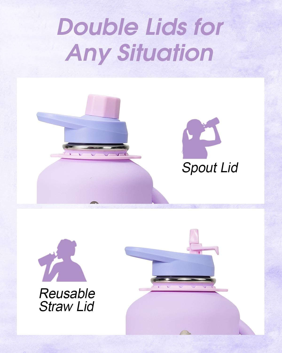 Thumbnail 3 de Coolflask Half Gallon Water Bottle with Straw – 64 oz Insulated Stainless Steel with Handle (Lavender)