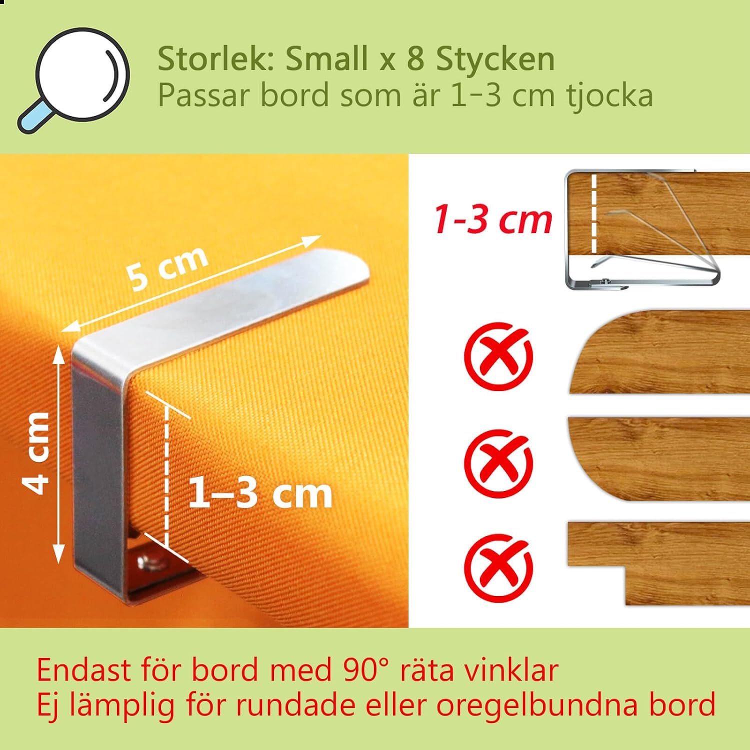 Detalle 2 de Blooven bordsduksklämmor i rostfritt stål, 8-pack för bord på 1–3 cm