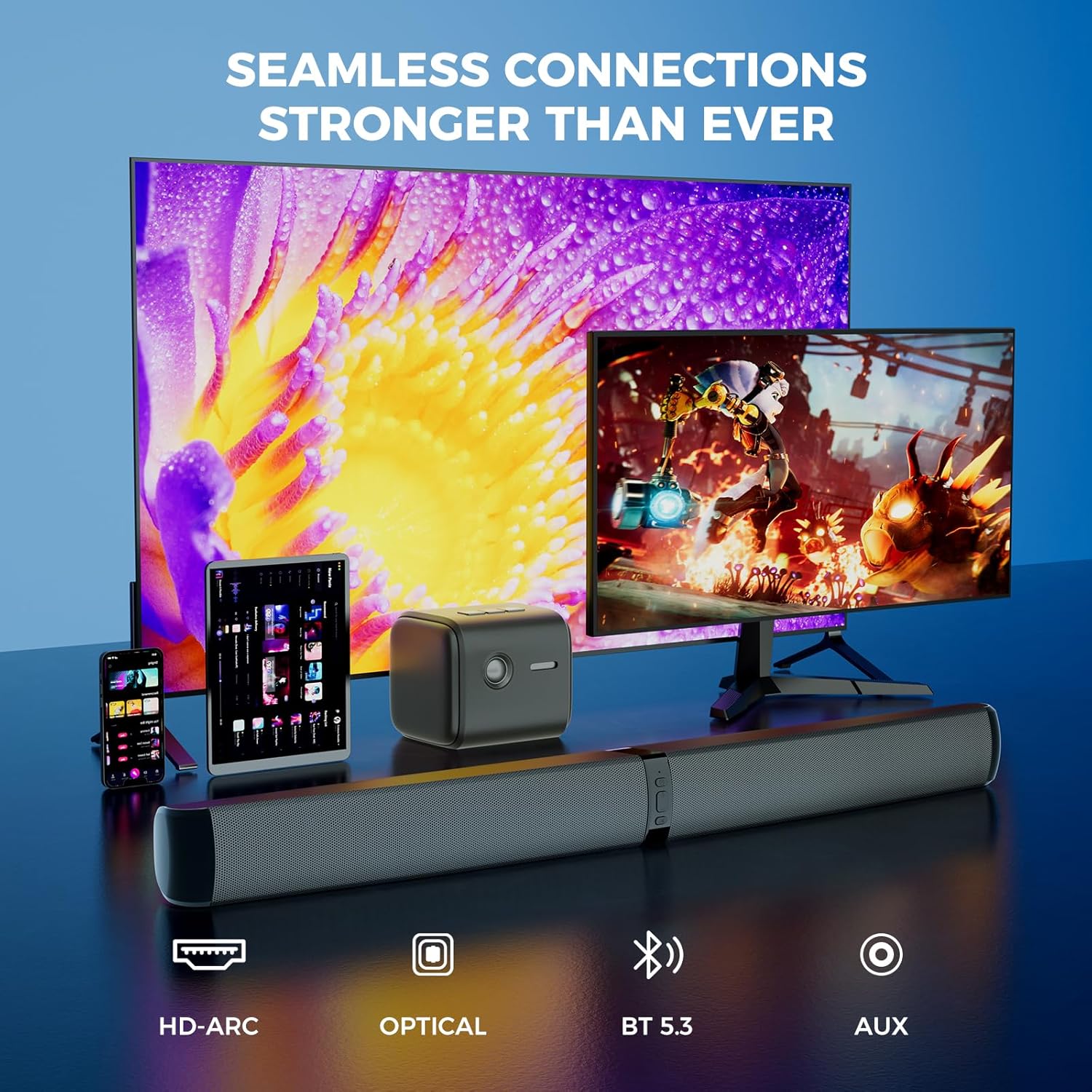 Thumbnail 2 de MZEIBO KY-2023D 90W Detachable Soundbar with Bluetooth 5.3 and 3 EQ Modes