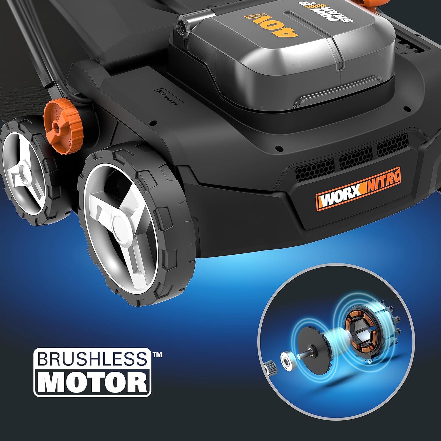 Detalle de WORX Nitro WG855E.9 Akku-Vertikutierer & Rasenlüfter – 36 cm Arbeitsbreite, 4-stufige Höheneinstellung, 40 l Sammelbeutel (ohne Akku/Ladegerät)