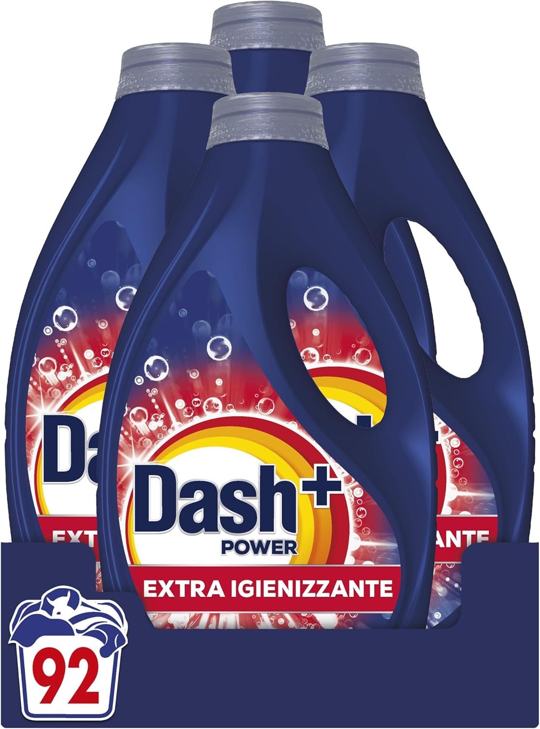 Dash Power + Extra Igienizzante Detersivo Liquido Lavatrice 4x23 lavaggi – pulizia profonda e bianco brillante