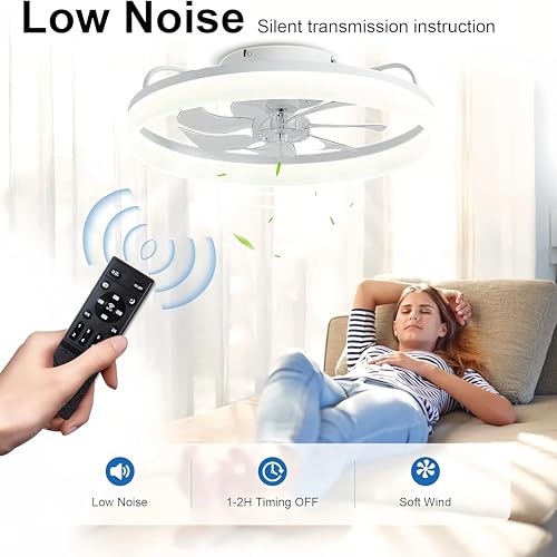 Detalle de DWDVBL 50 cm Ventilateur de Plafond silencieux avec lumière et télécommande – 6 vitesses, LED dimmable et direction réversible