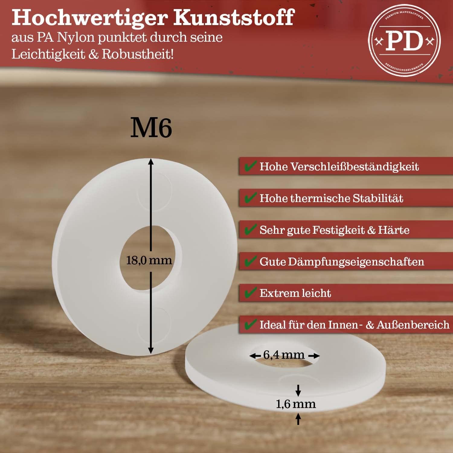 Thumbnail 2 de PD® große Kunststoff-Unterlegscheiben M6 (DIN 9021 / ISO 7093) aus PA Nylon, 50 Stück
