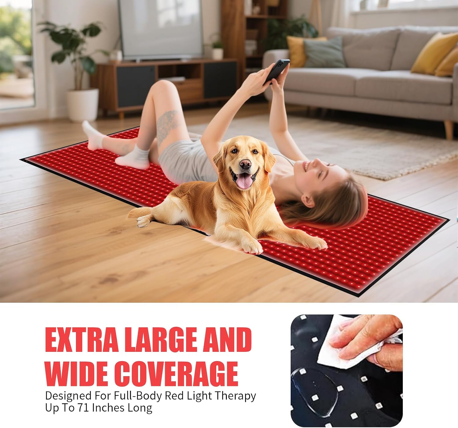 Detalle de cabpay Red Light Therapy Pad: Full-Body 71 x 31 inch mat with 1280 LEDs for skin health and recovery