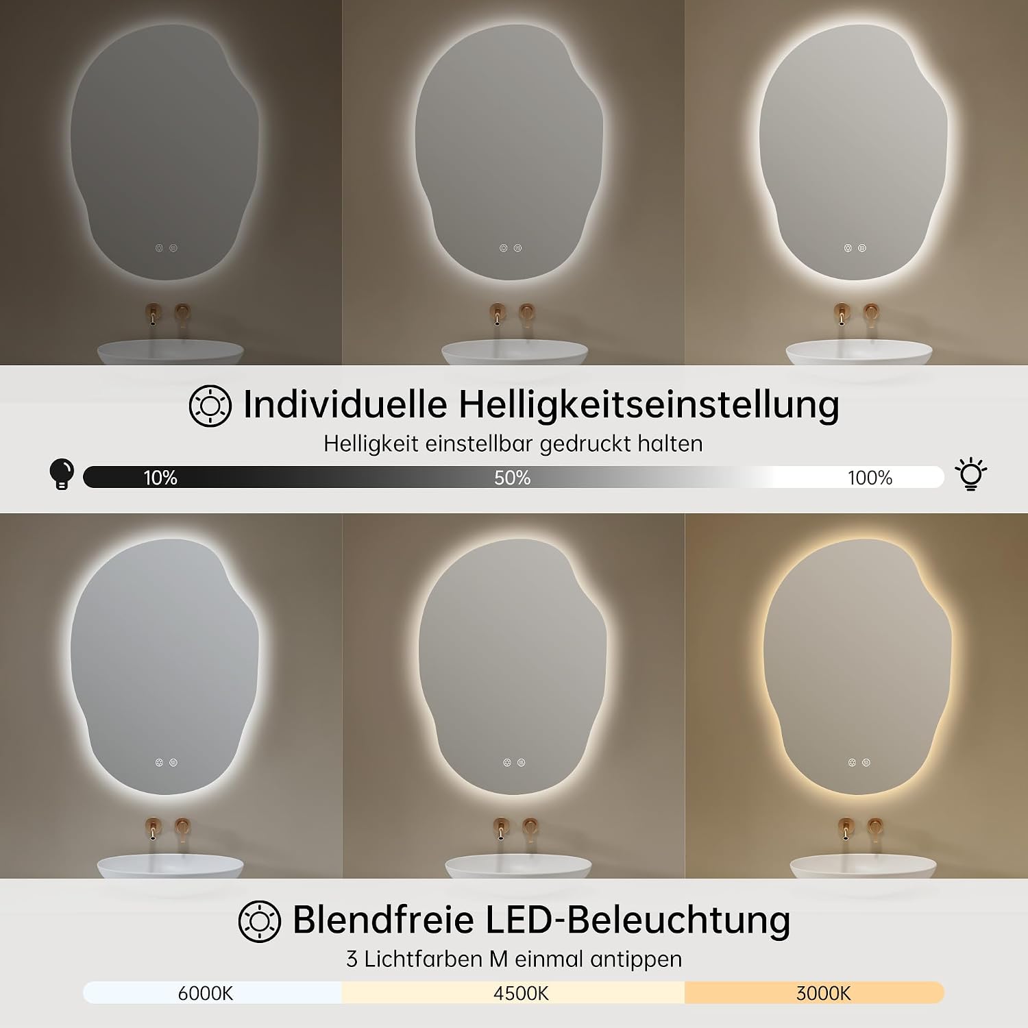 Detalle 1 de OUMUSU LED Badspiegel 60 x 80 cm mit Touch