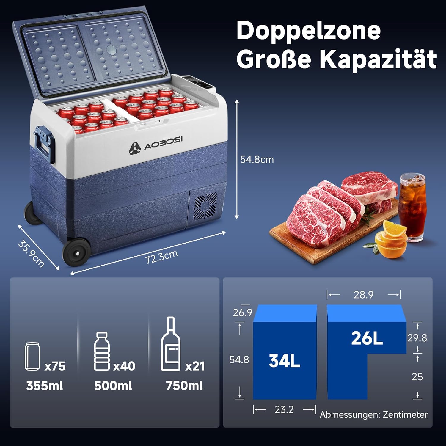 Detalle 2 de AAOBOSI Kompressor Kühlbox 60 L Dual Zone