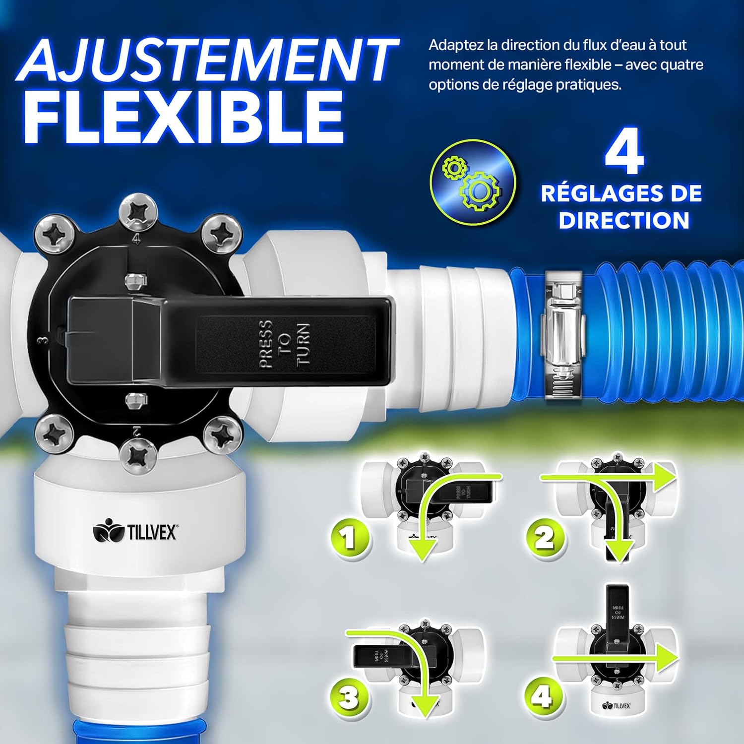 Detalle de tillvex® Bypass Kit Piscine 12 pièces Ø 32/38 mm 🏊
