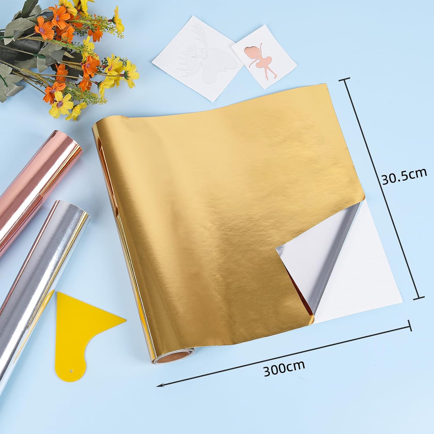 Thumbnail 1 de IModeur Vinylfolie Rollensatz 30,5 x 300 cm – Gold Glänzend, Silber Glänzend, Rosegold – 3 Rollen