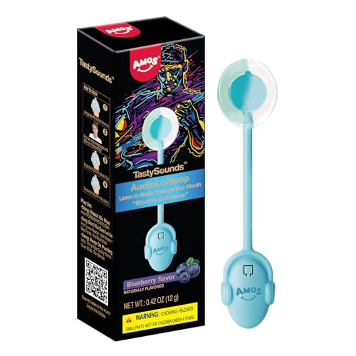 Detalle de AMOS Lutscher Audio Lollipop Blaubeere 1x, zuckerfrei 🍭