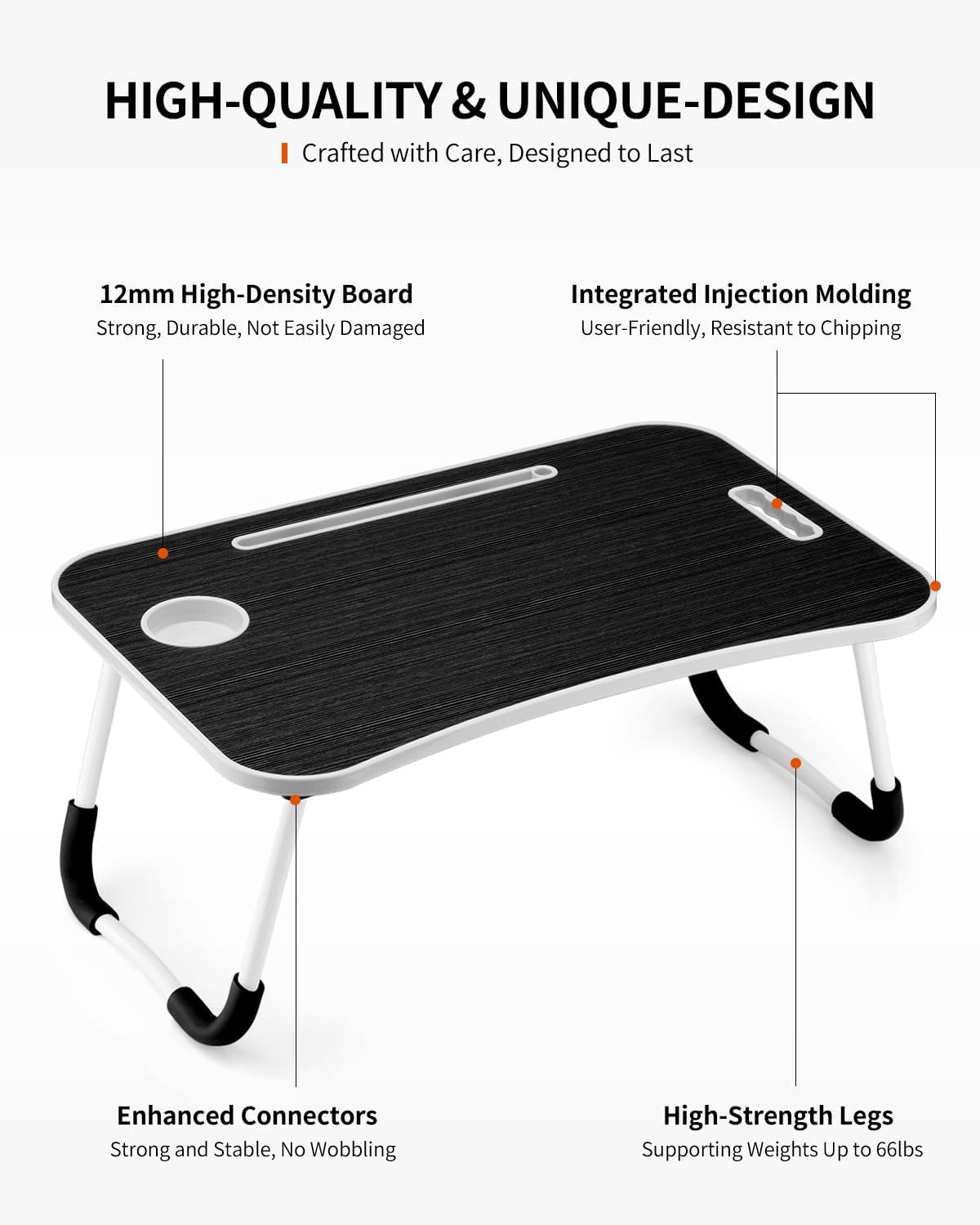 Thumbnail 5 de FISYOD FIS03 Foldable Lap Desk with Cup Holder and Tablet Slot, Black Grain
