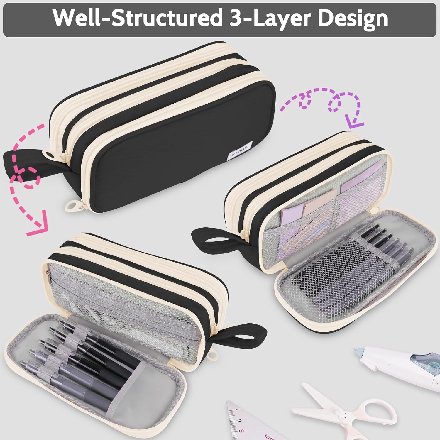 Thumbnail 1 de Wonsar Federmäppchen 3 Fächer, 22 x 6 x 10 cm